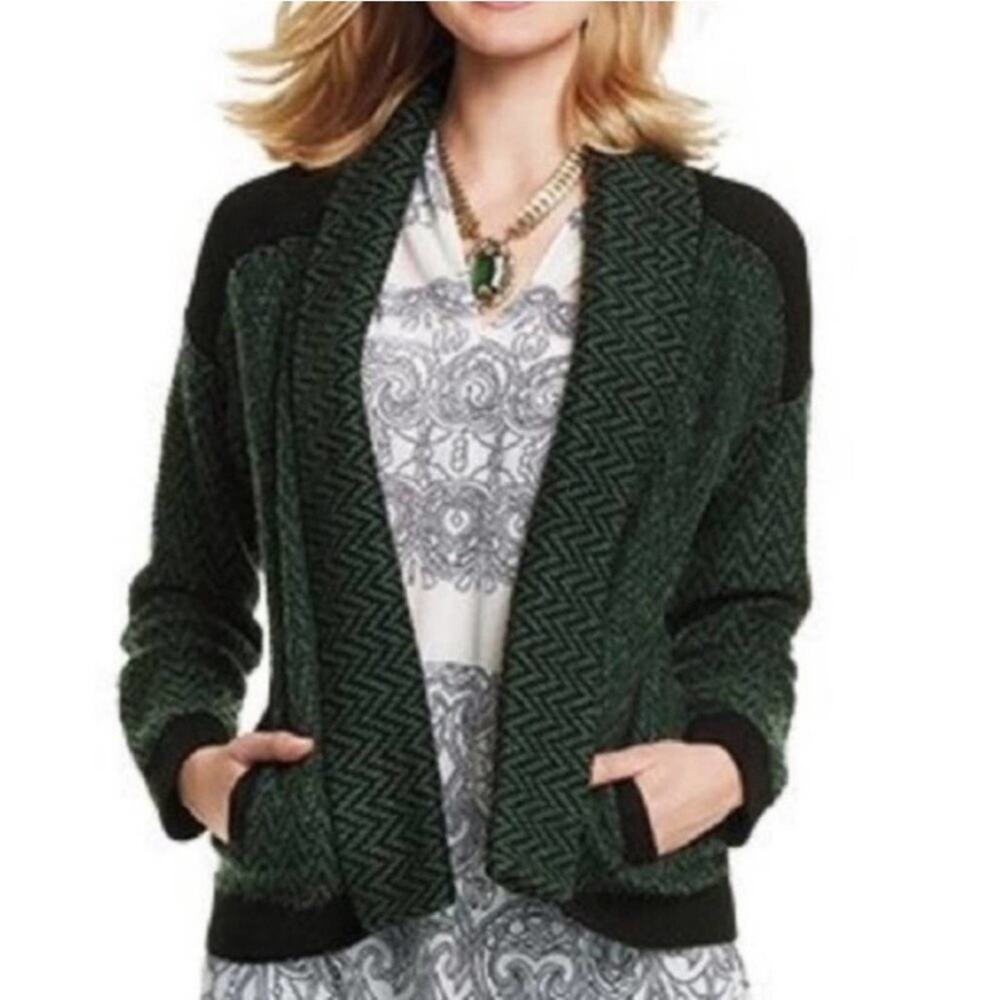 Cabi Fireside green and black cardigan sweater size Small #3015